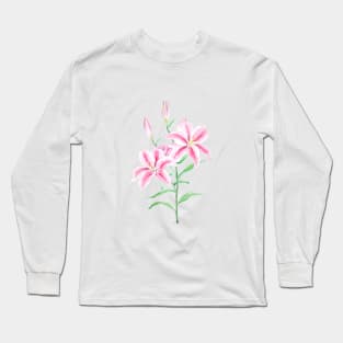 pink lily flower watercolor Long Sleeve T-Shirt